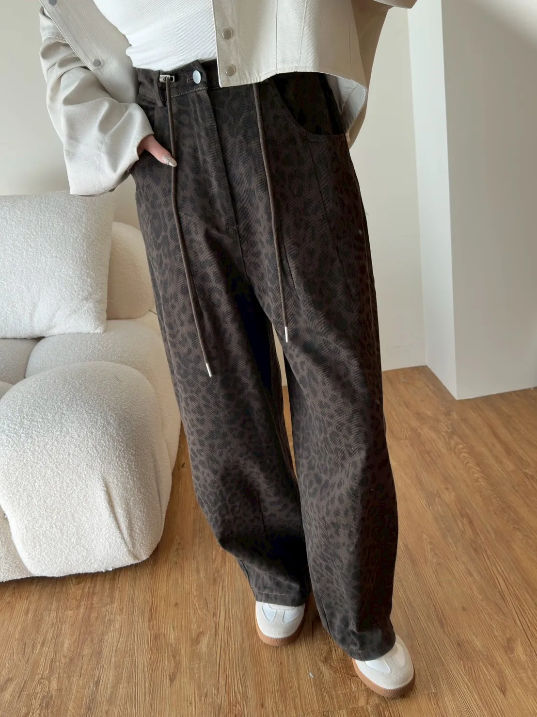 豹紋微寬長褲