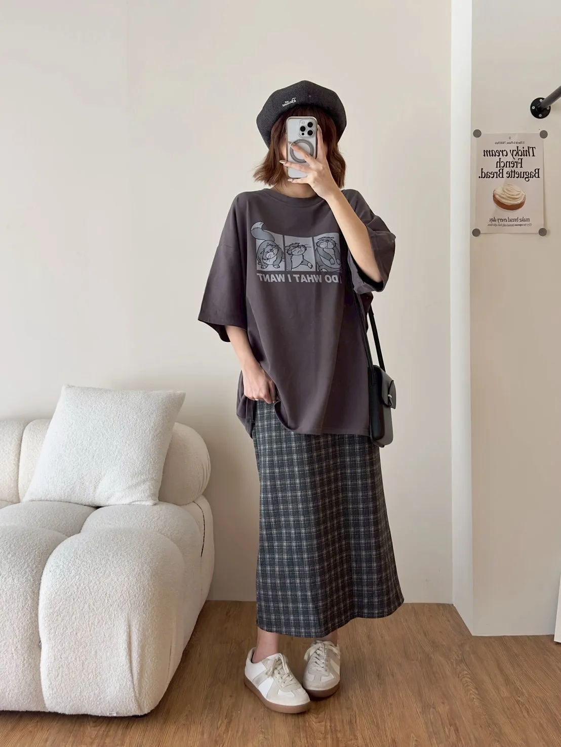 磨毛三格貓大T上衣