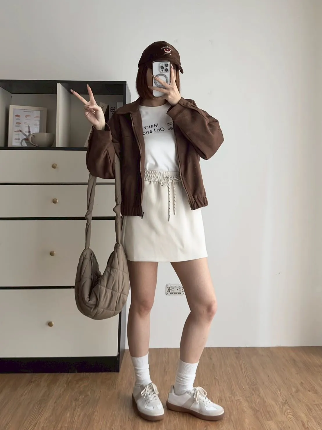 砂洗銅銨抽繩短裙 (內有安全褲)