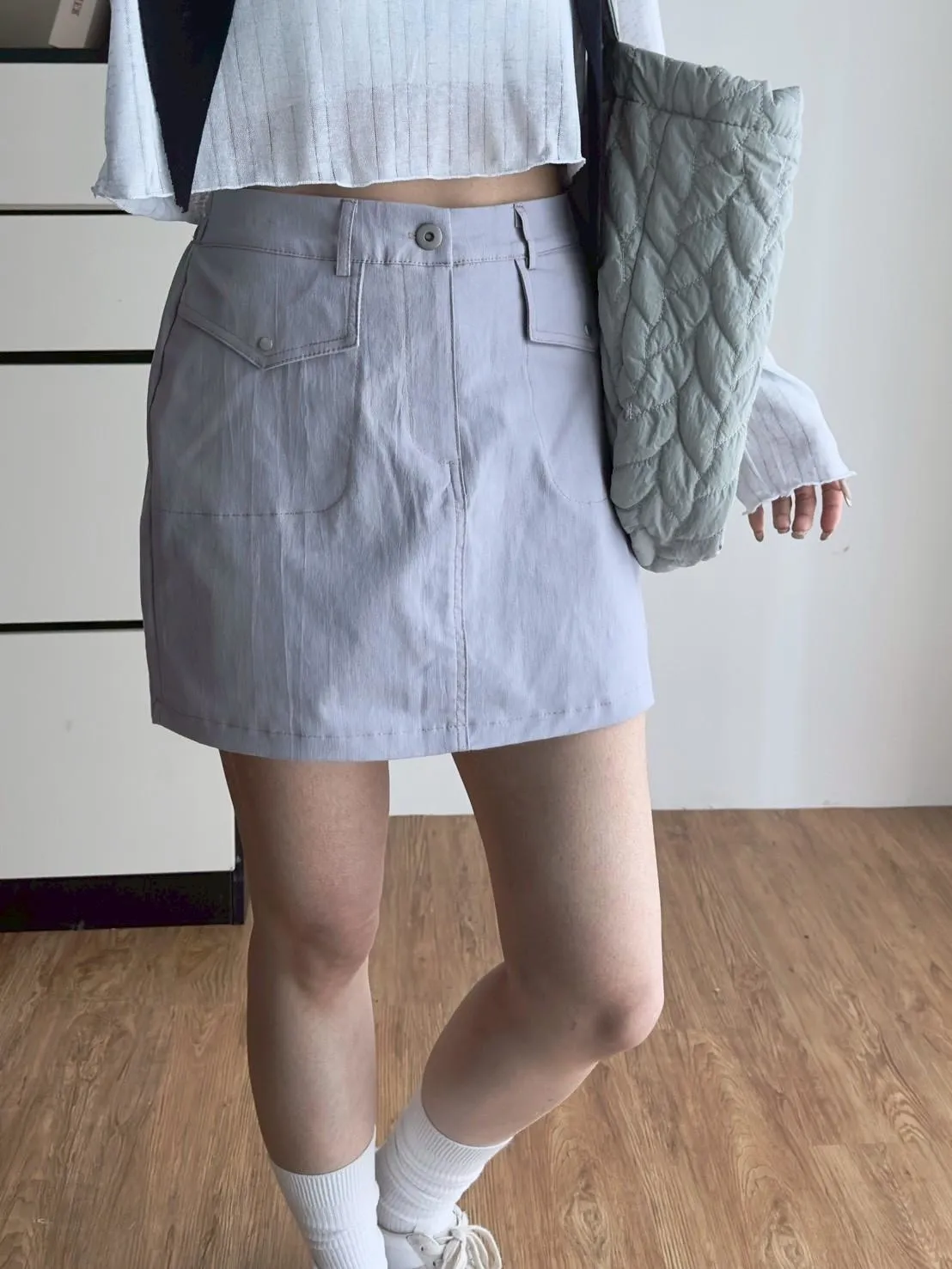 立體口袋毛料短褲裙