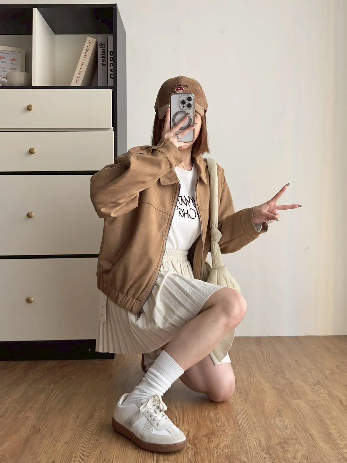 翻領麂皮拉鏈外套