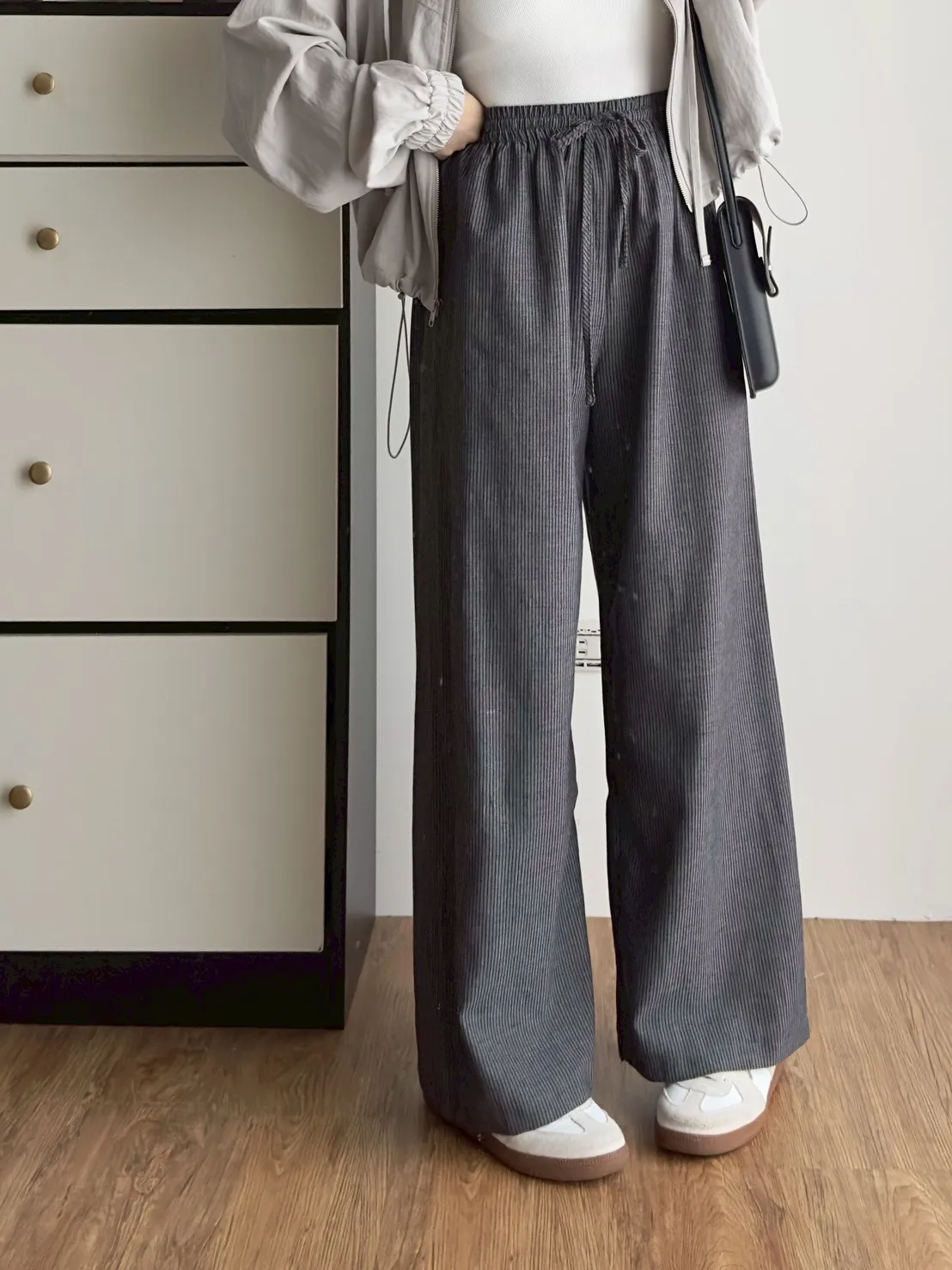 直條綁帶棉麻長褲