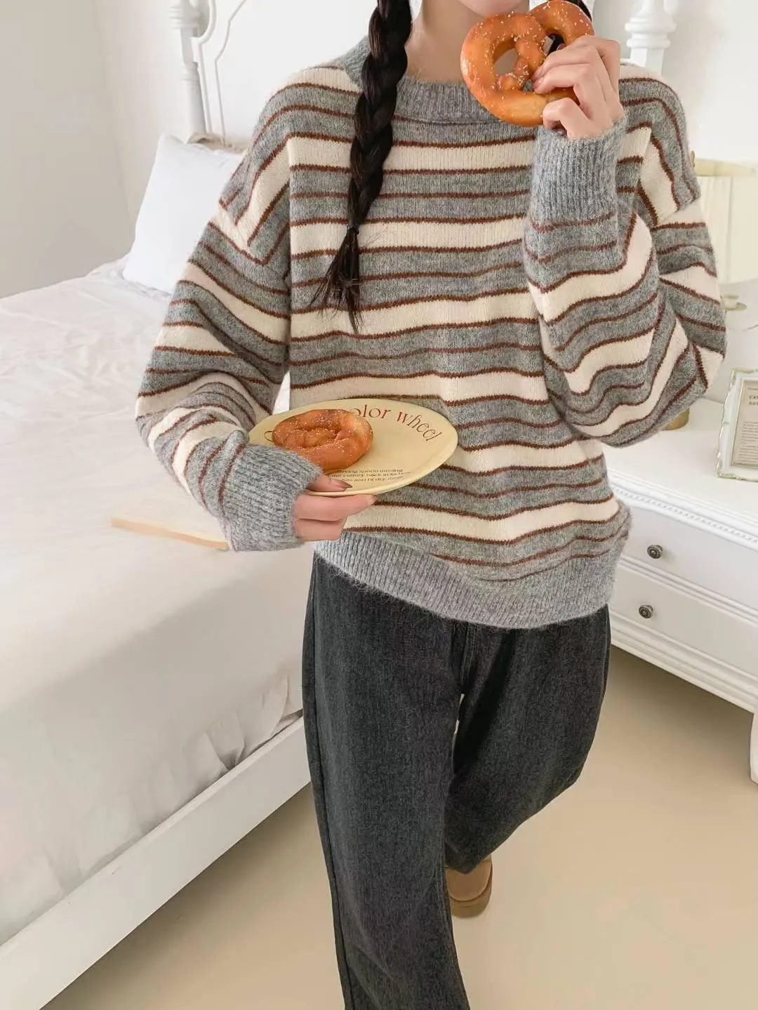 正韓條紋針織毛衣