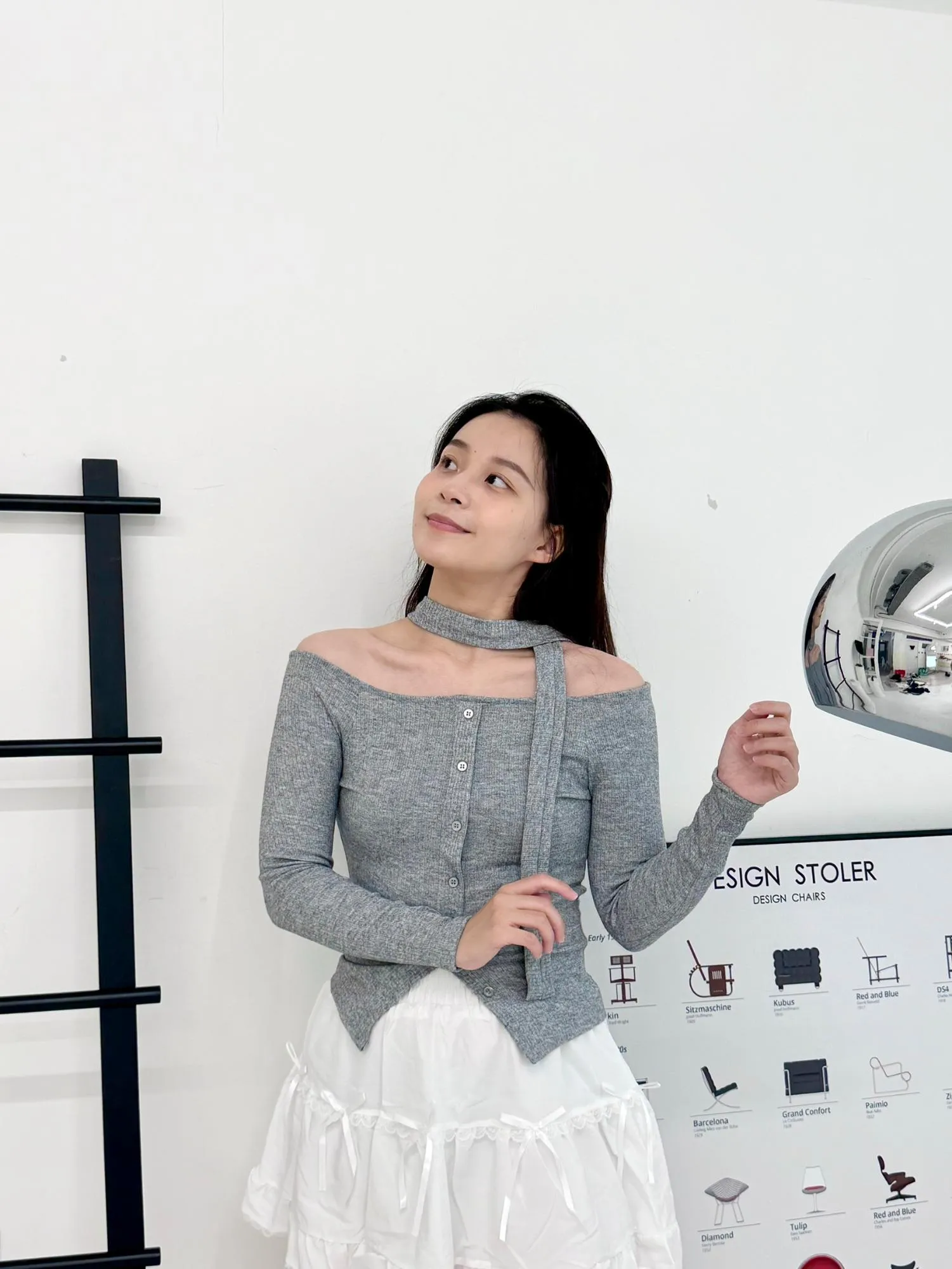 正韓平口附圍巾針織排扣套裝