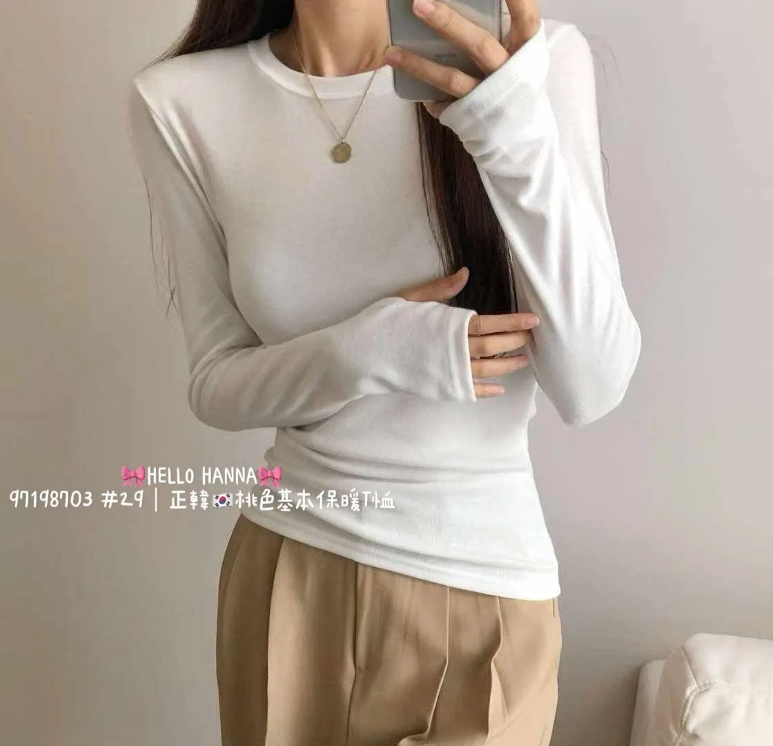 正韓桃色基本保暖Ｔ恤