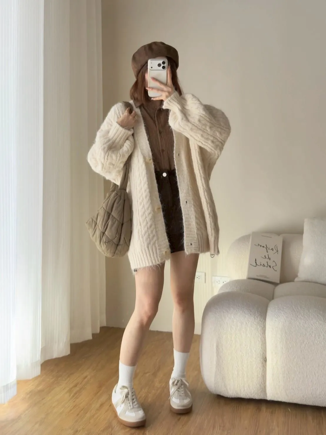 大版花苞袖麻花針織外套