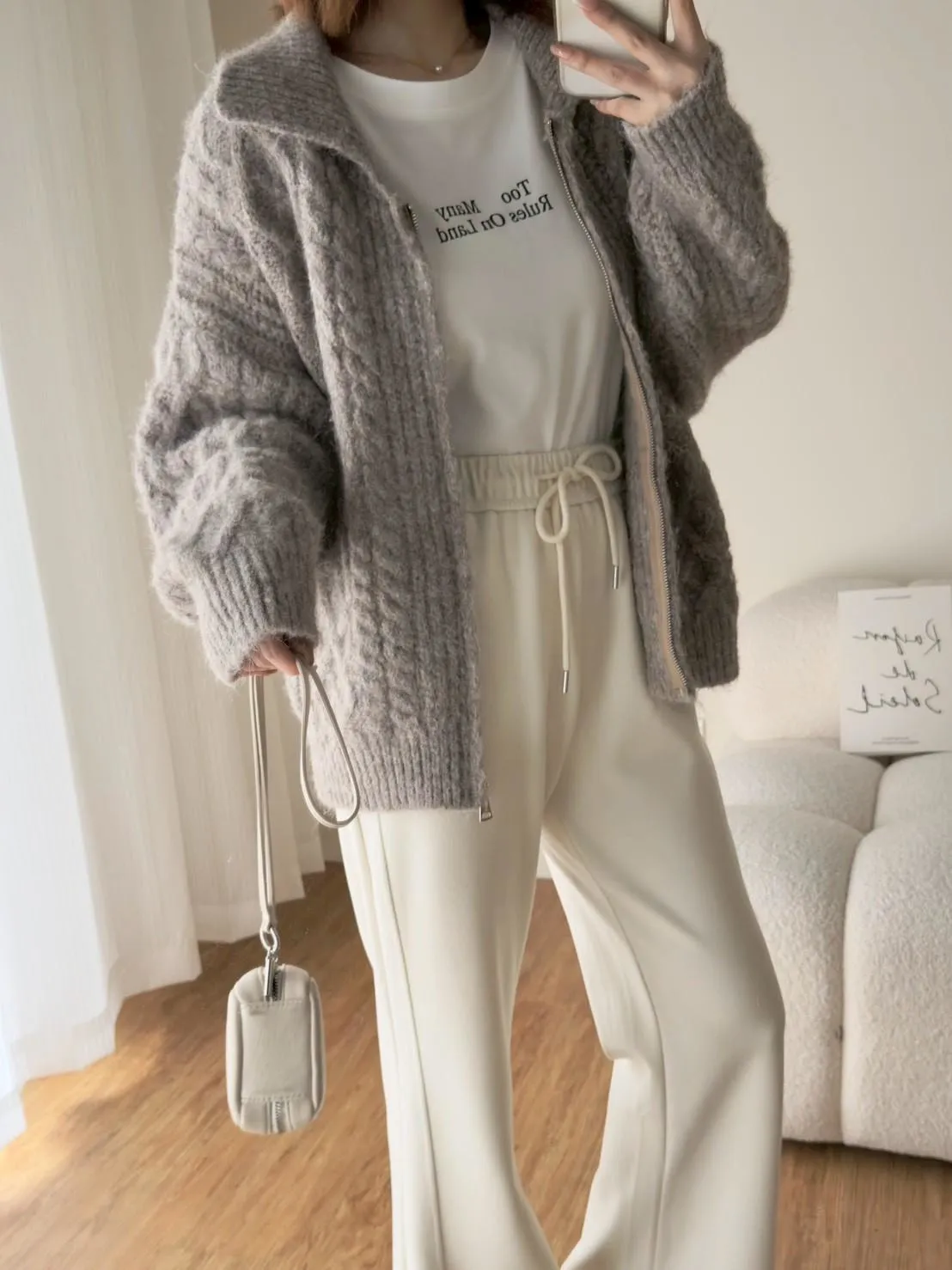 質感奶糯麻花拉鍊毛衣外套