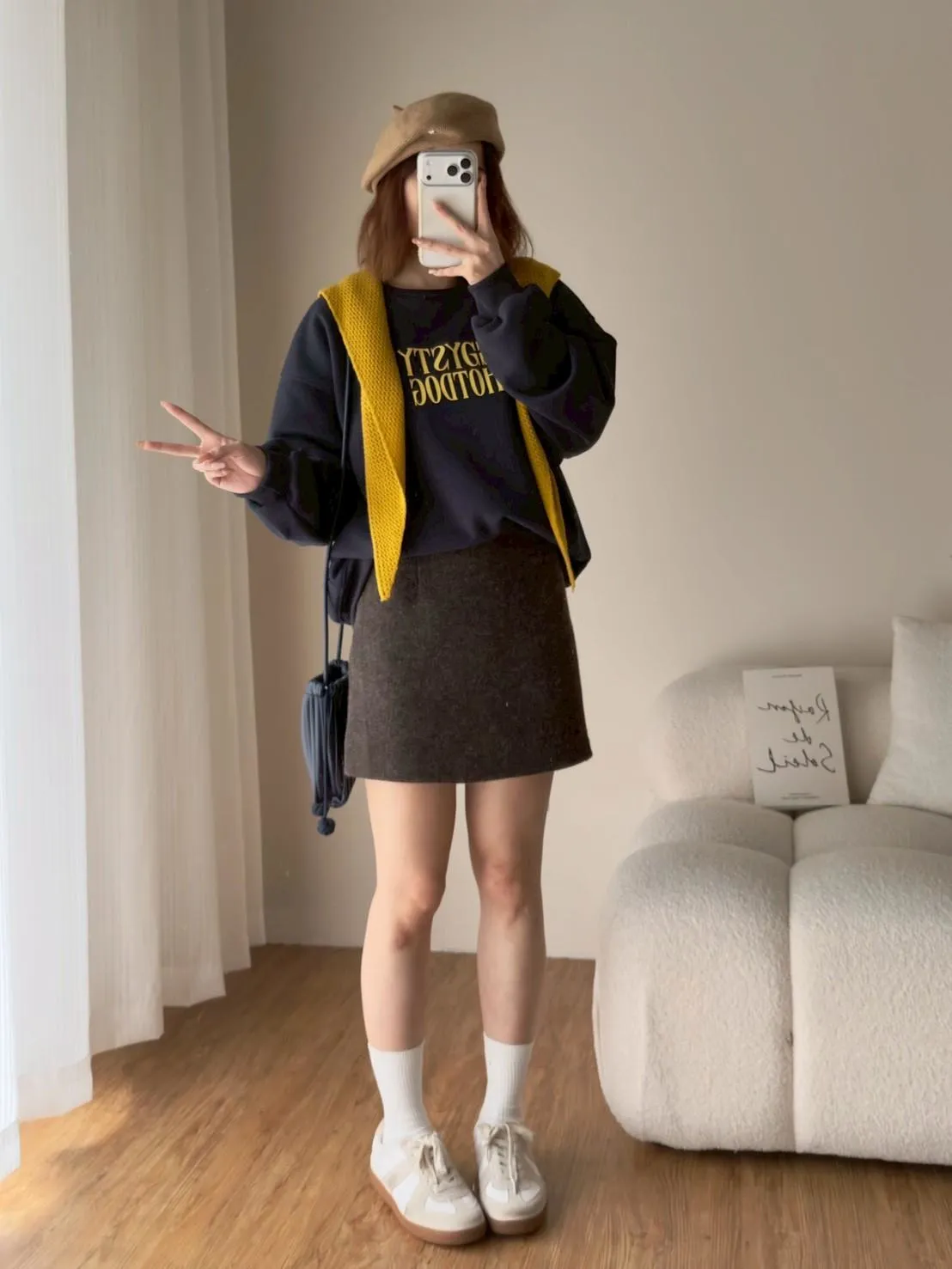 羊絨坑條半裙 (有內裡)