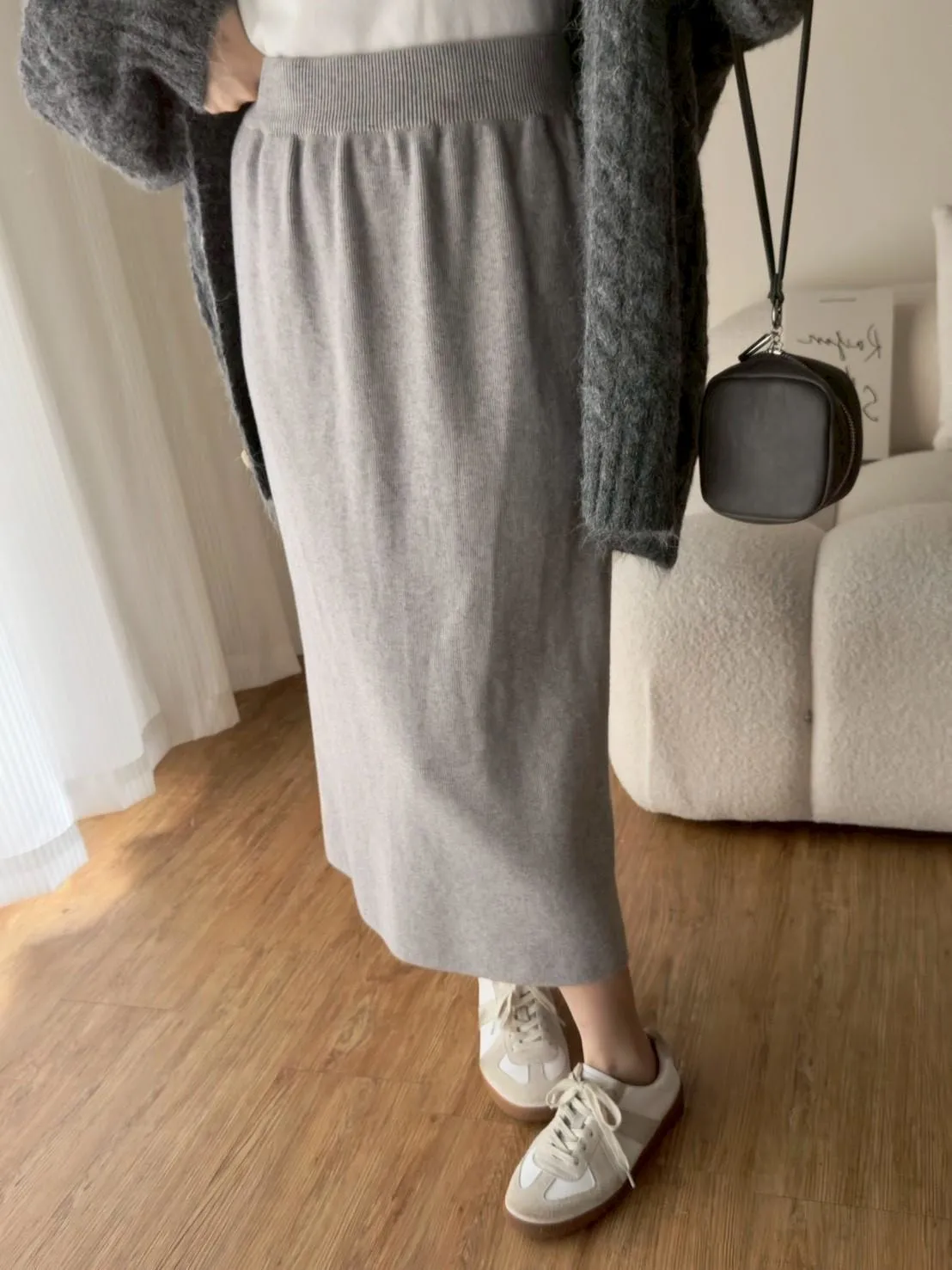 苞芯紗針織後開衩百搭長裙