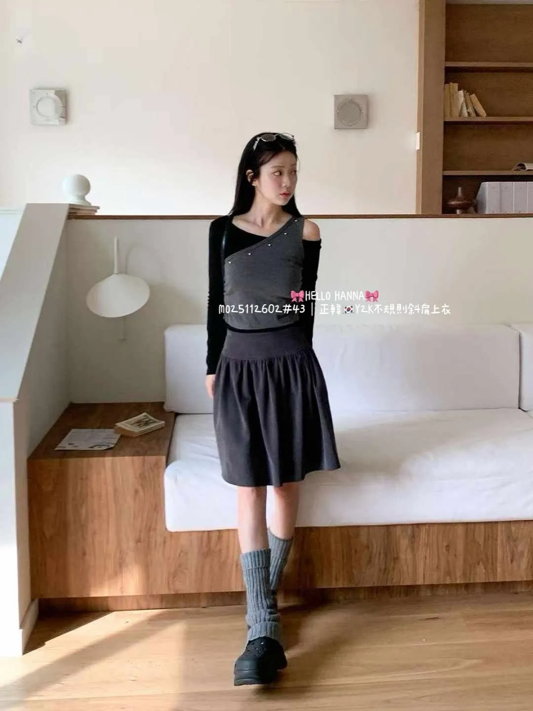 正韓Y2K不規則斜肩上衣