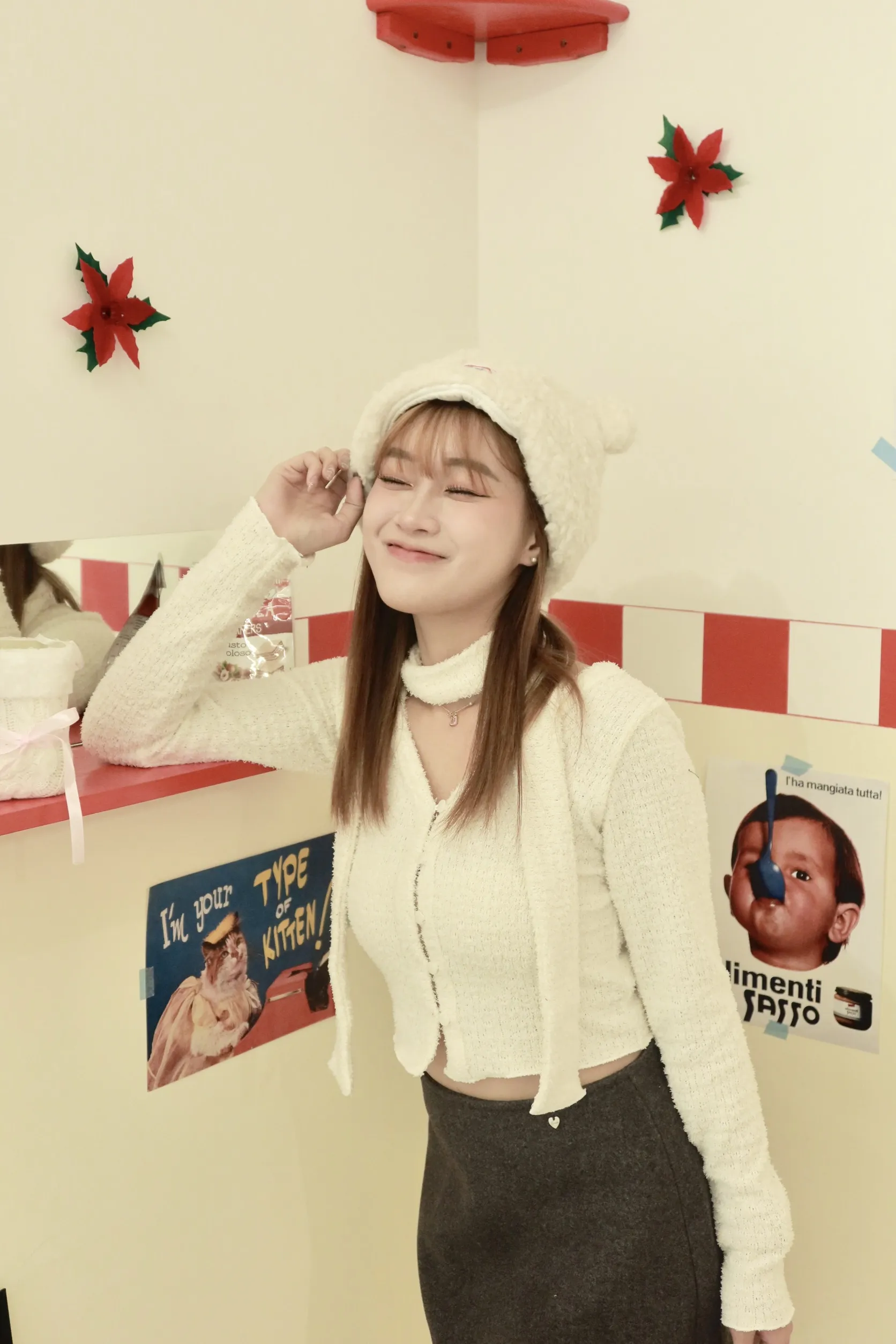 正韓QQ毛圍巾鈕扣套裝