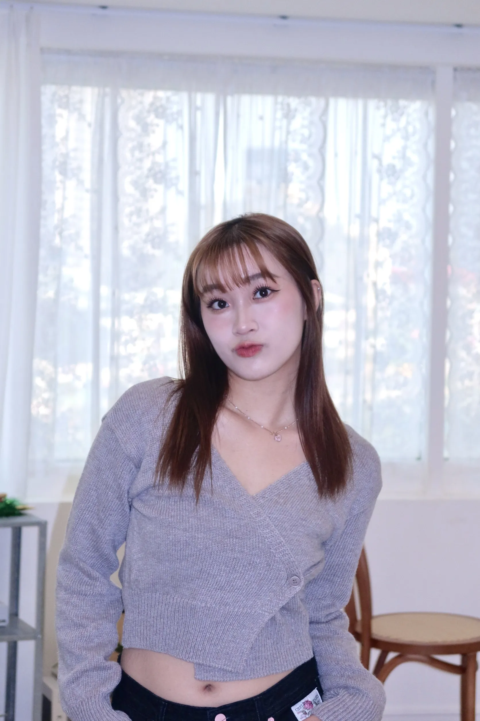 正韓羊毛端莊雙向蓬鬆開衫