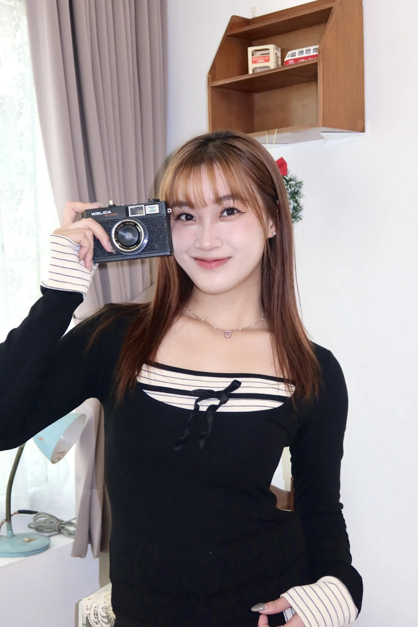 拼接撞色條紋加絨上衣