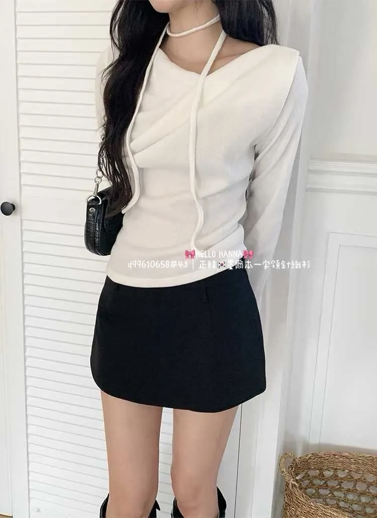 正韓墨爾本一字領針織衫