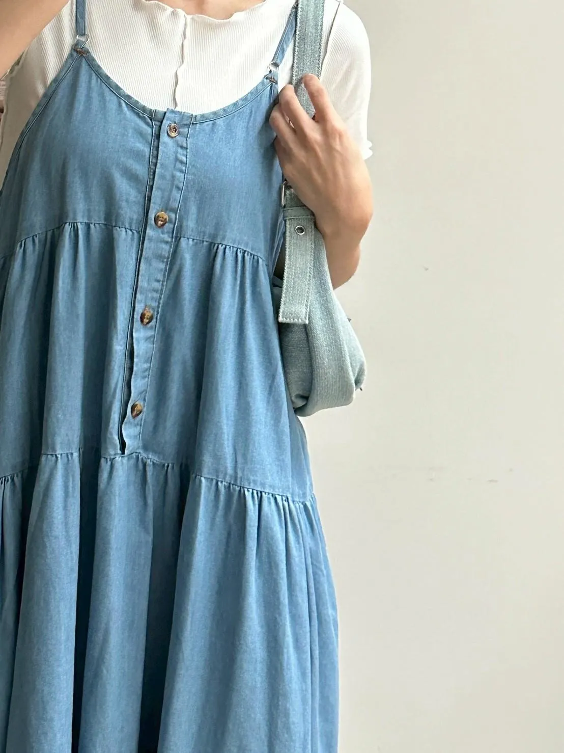 牛仔蛋糕排釦洋裝