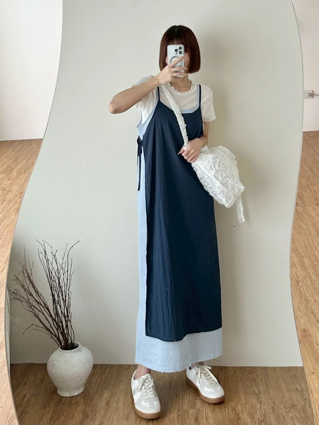 撞色邊側綁結兩件式洋裝