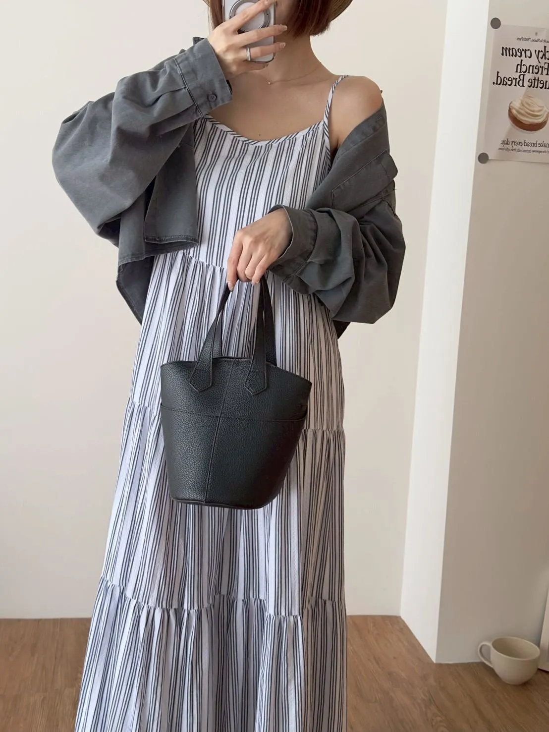 超美雙色直條蛋糕長洋裝
