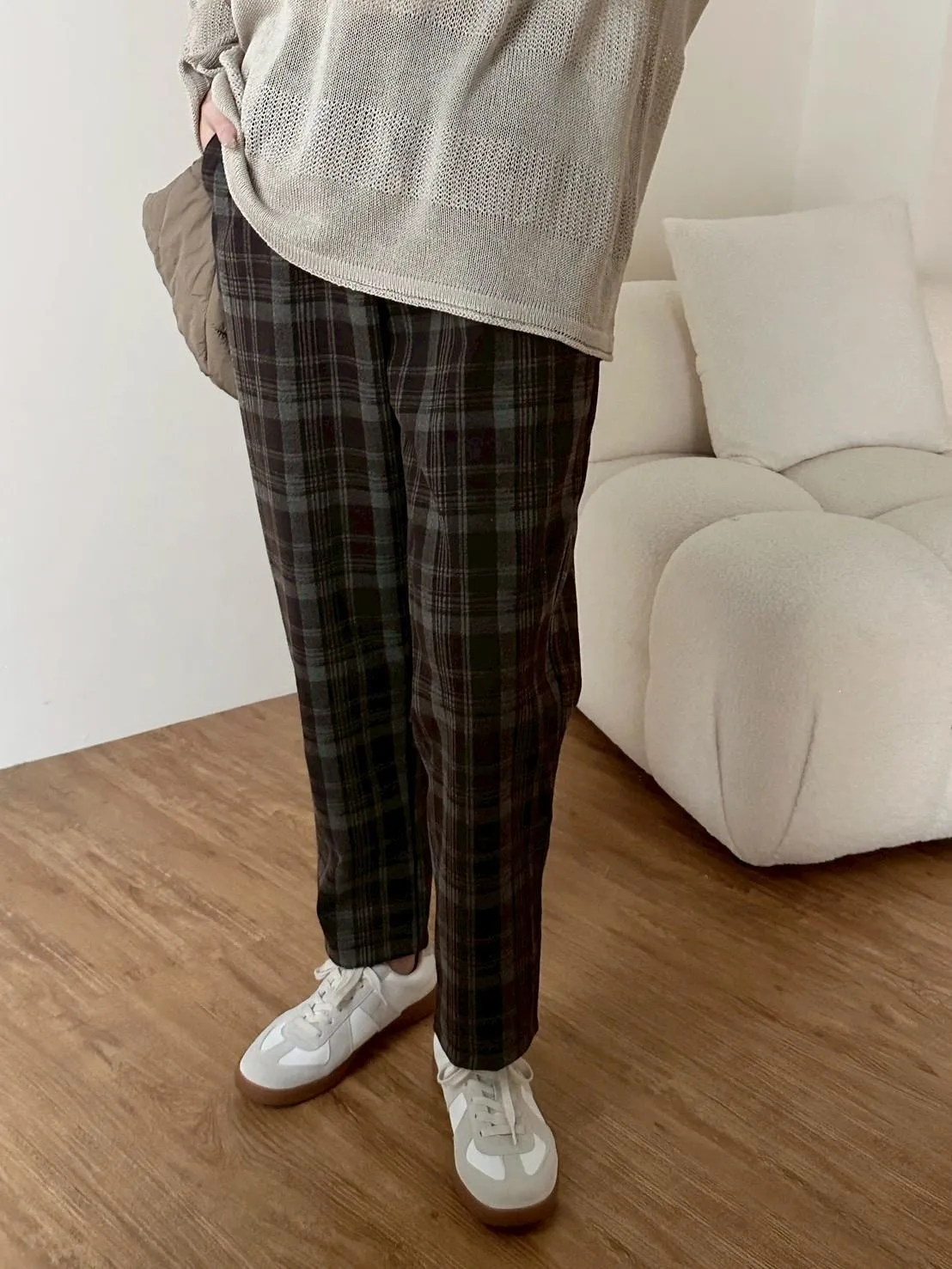 毛呢格紋奶奶褲