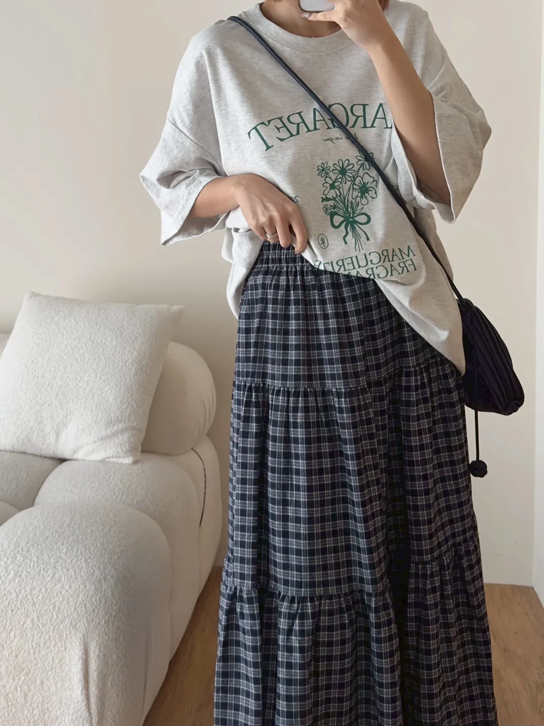 磨毛格子蛋糕裙