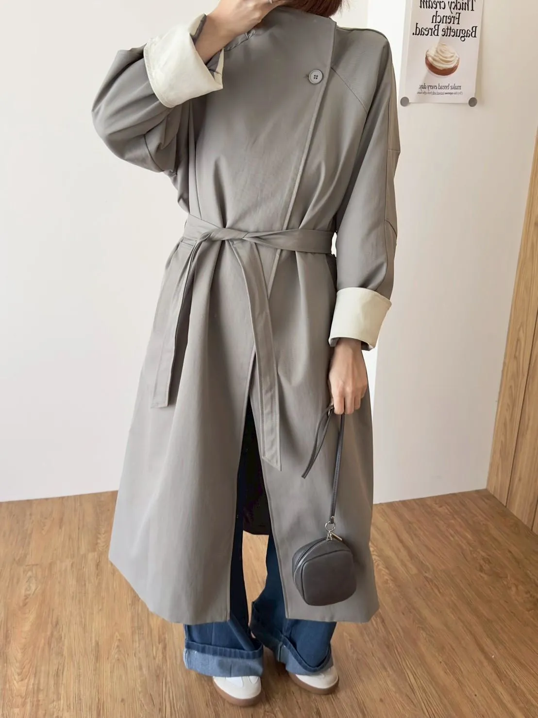 立領長風衣袖反折撞色外套