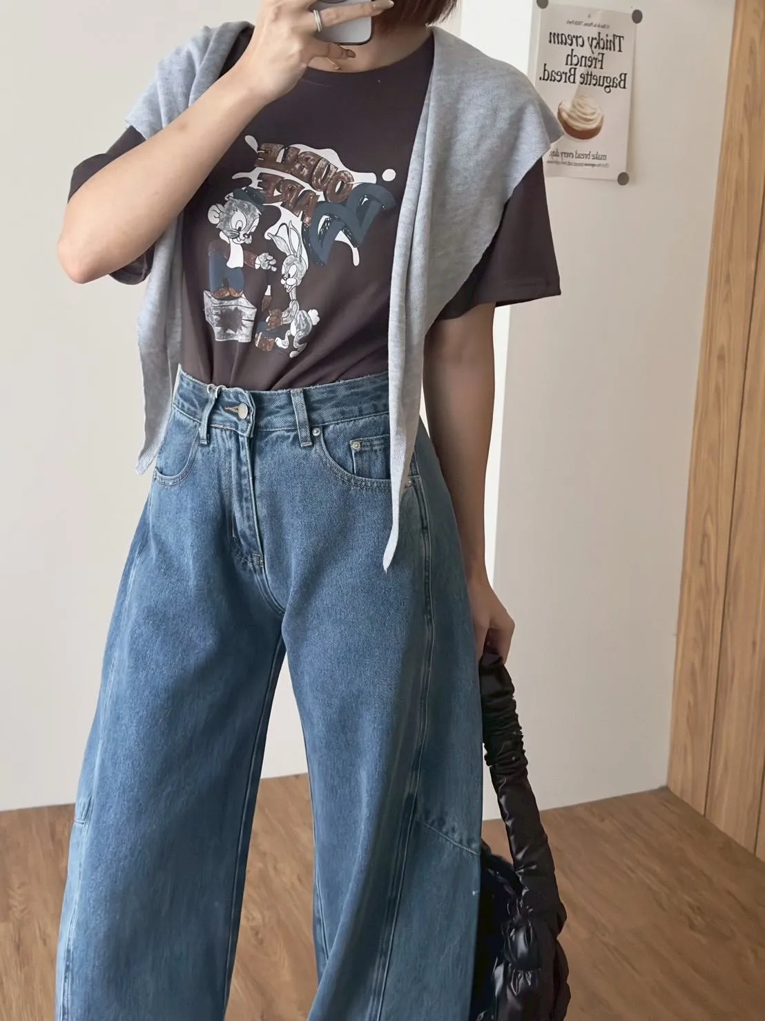 闊腿質感牛仔彎刀褲
