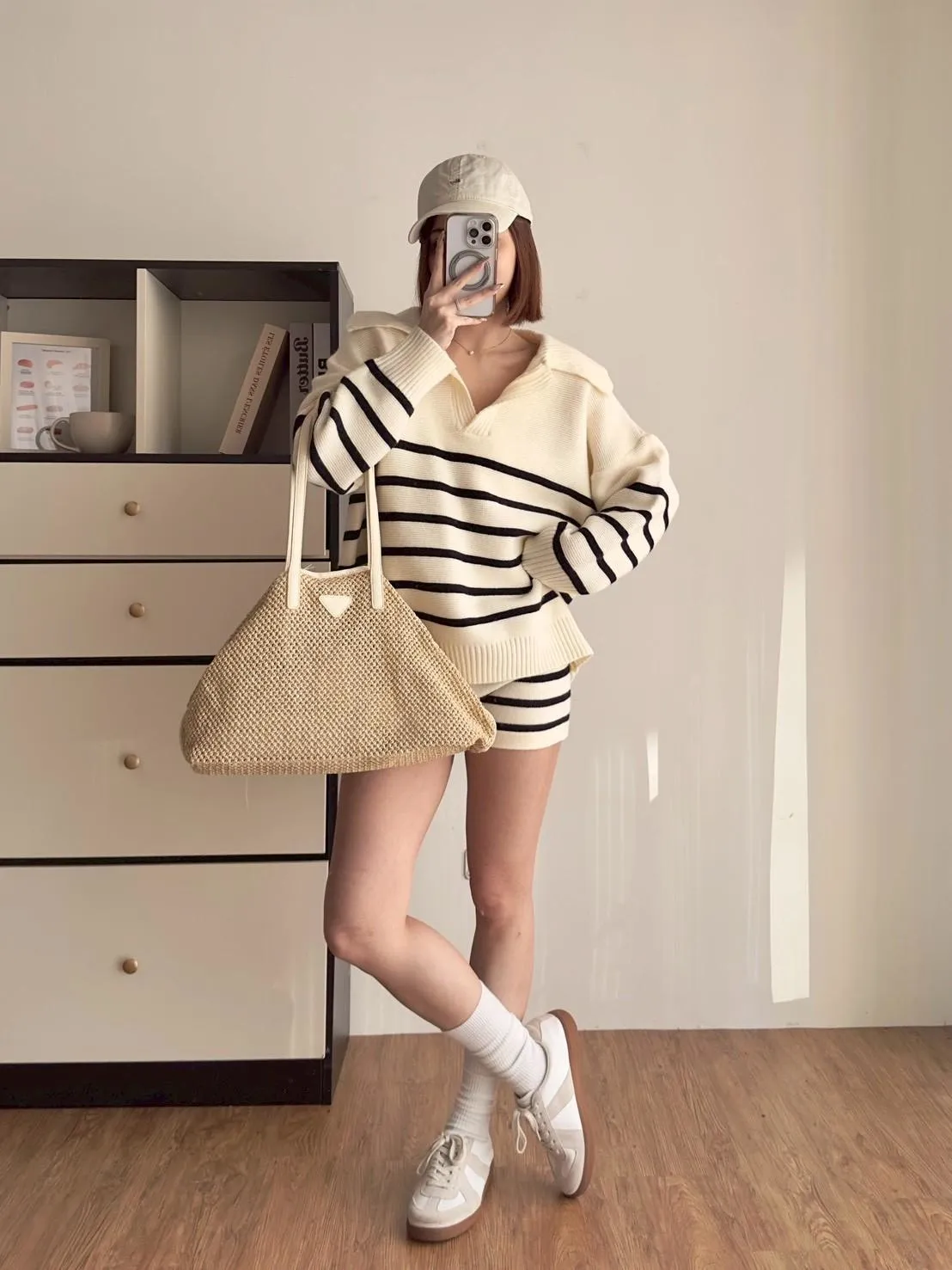 橫條PORO毛衣➕短褲套裝