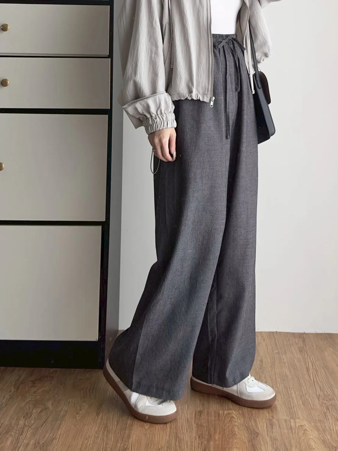 直條綁帶棉麻長褲