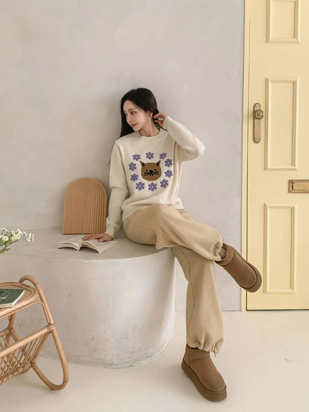 正韓花圈貓咪毛衣