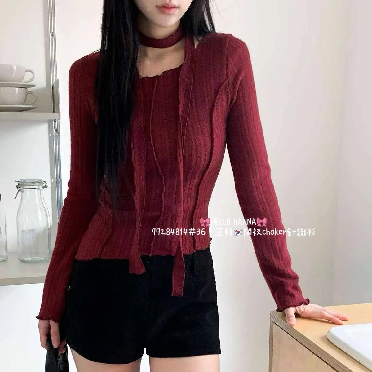 正韓開衩choker針織衫