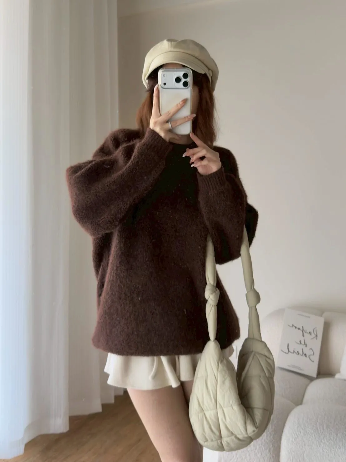 大版圓領顆粒馬海毛毛衣