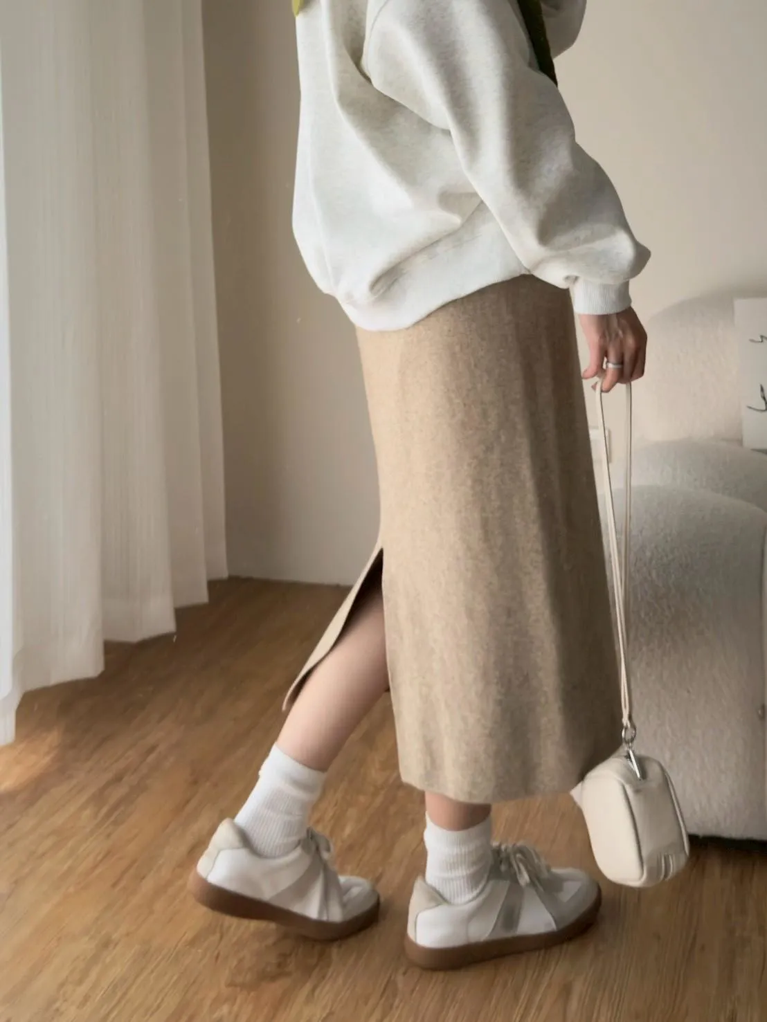 苞芯紗針織後開衩百搭長裙