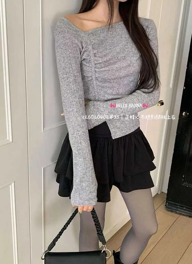 正韓不規則開衩上衣