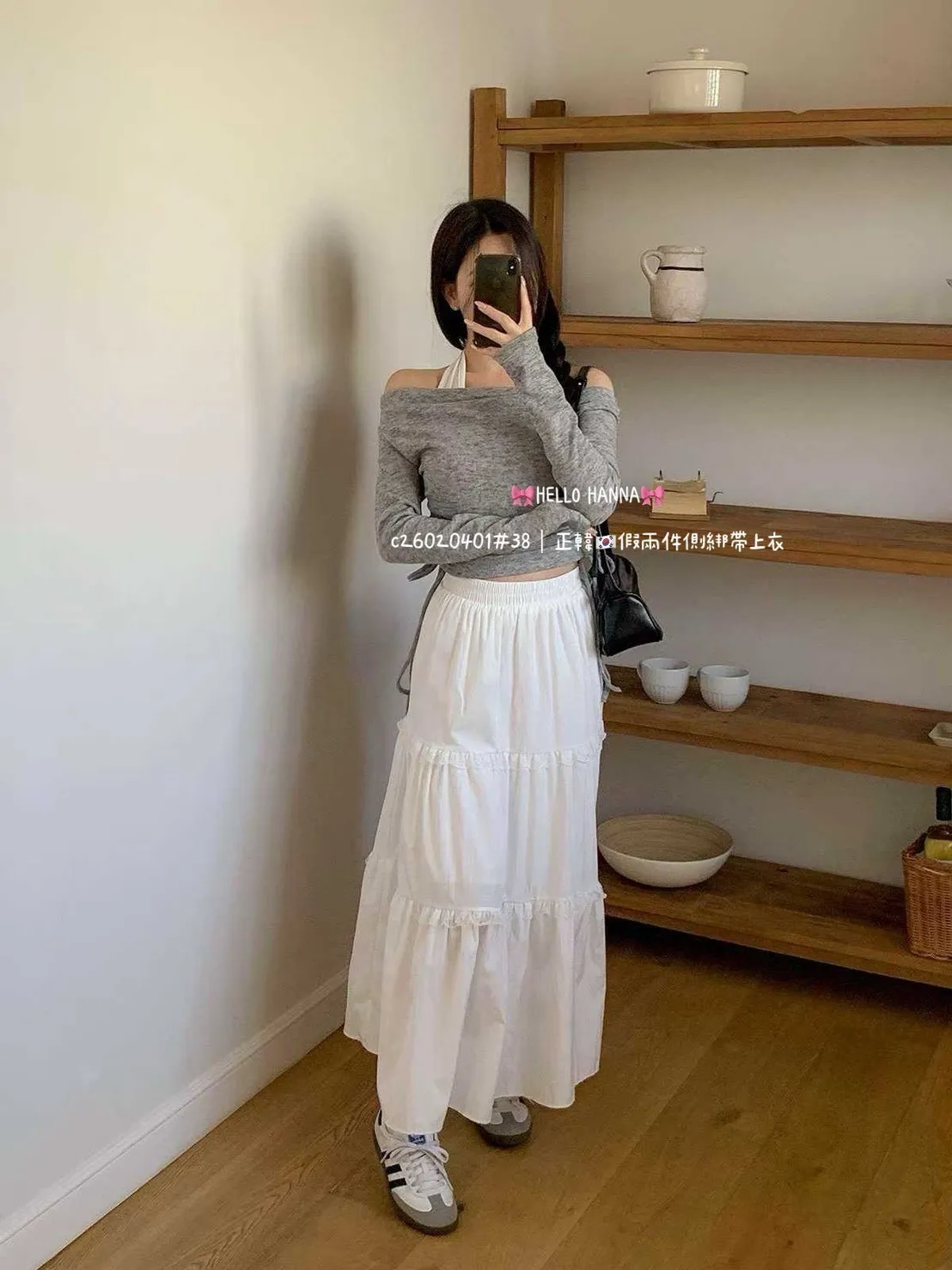 正韓假兩件側綁帶上衣