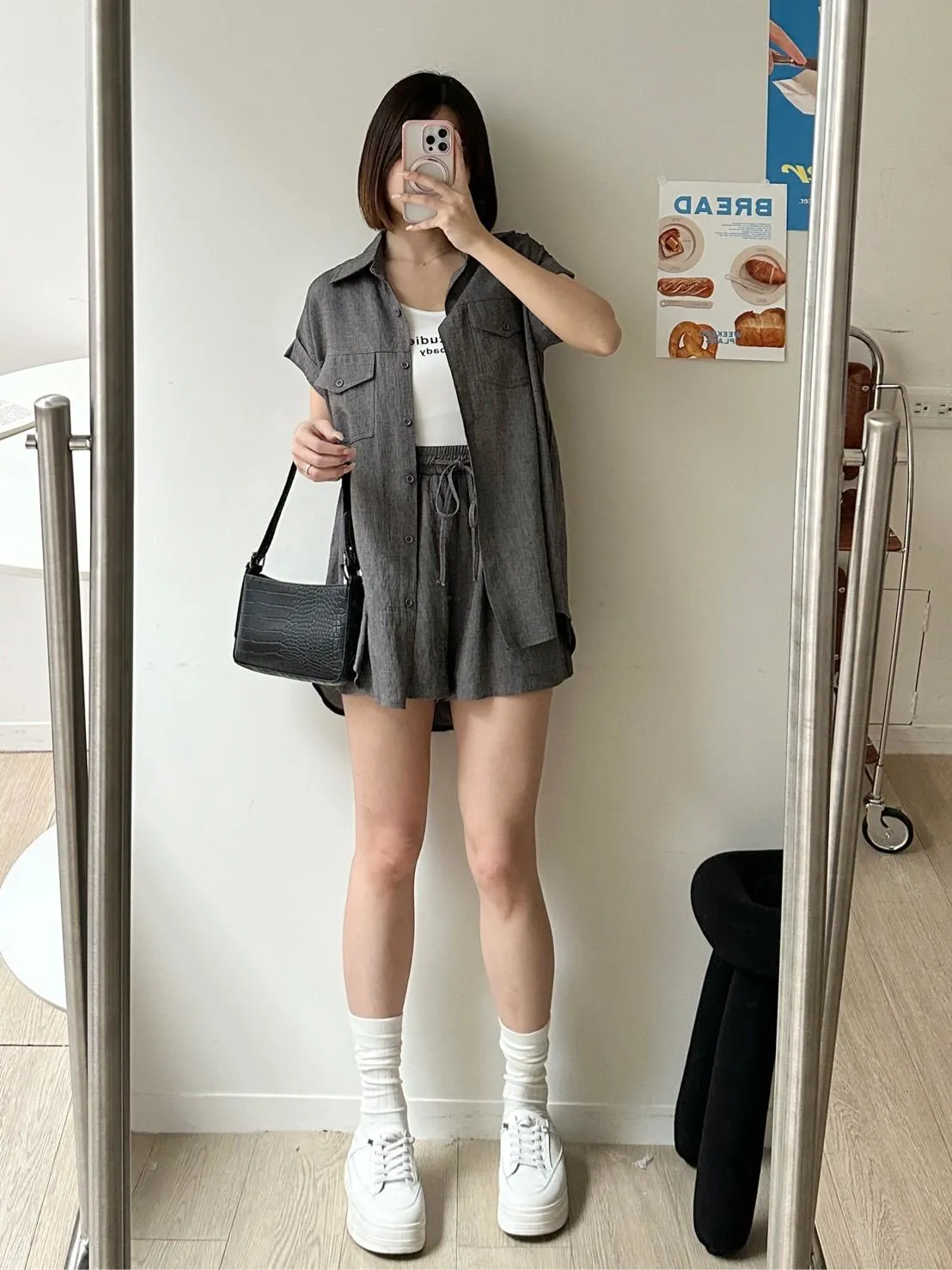 洗水麻襯衫➕英文背心➕短褲套裝超高Cp三件套