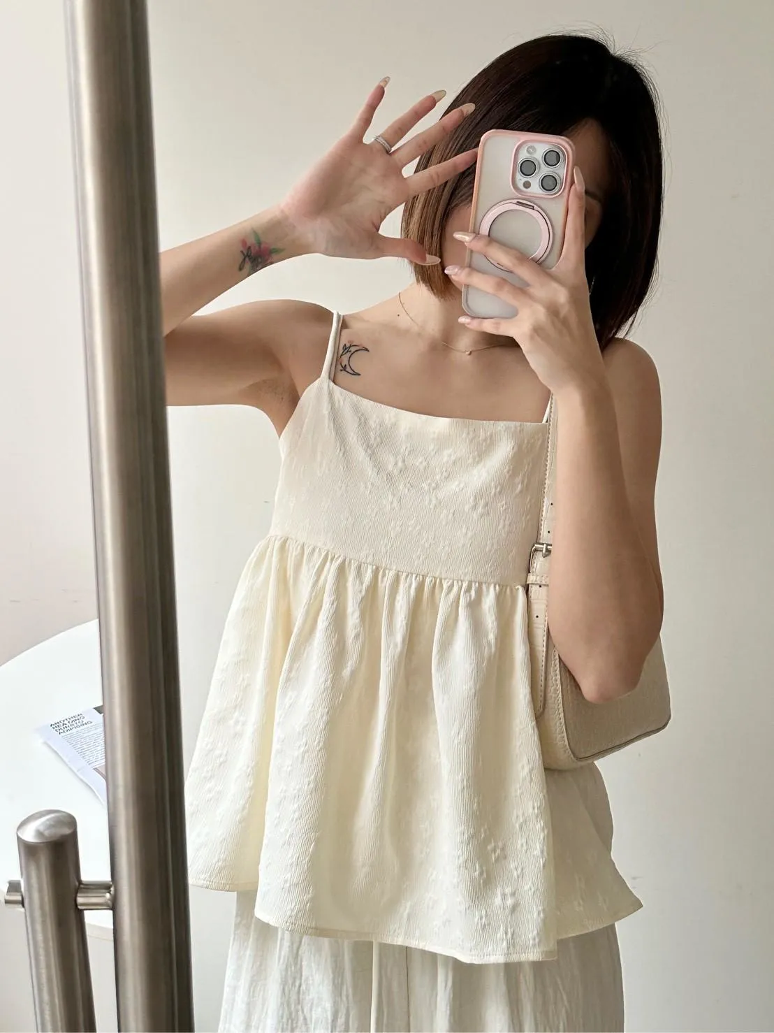 小花朵後綁繩細肩背心
