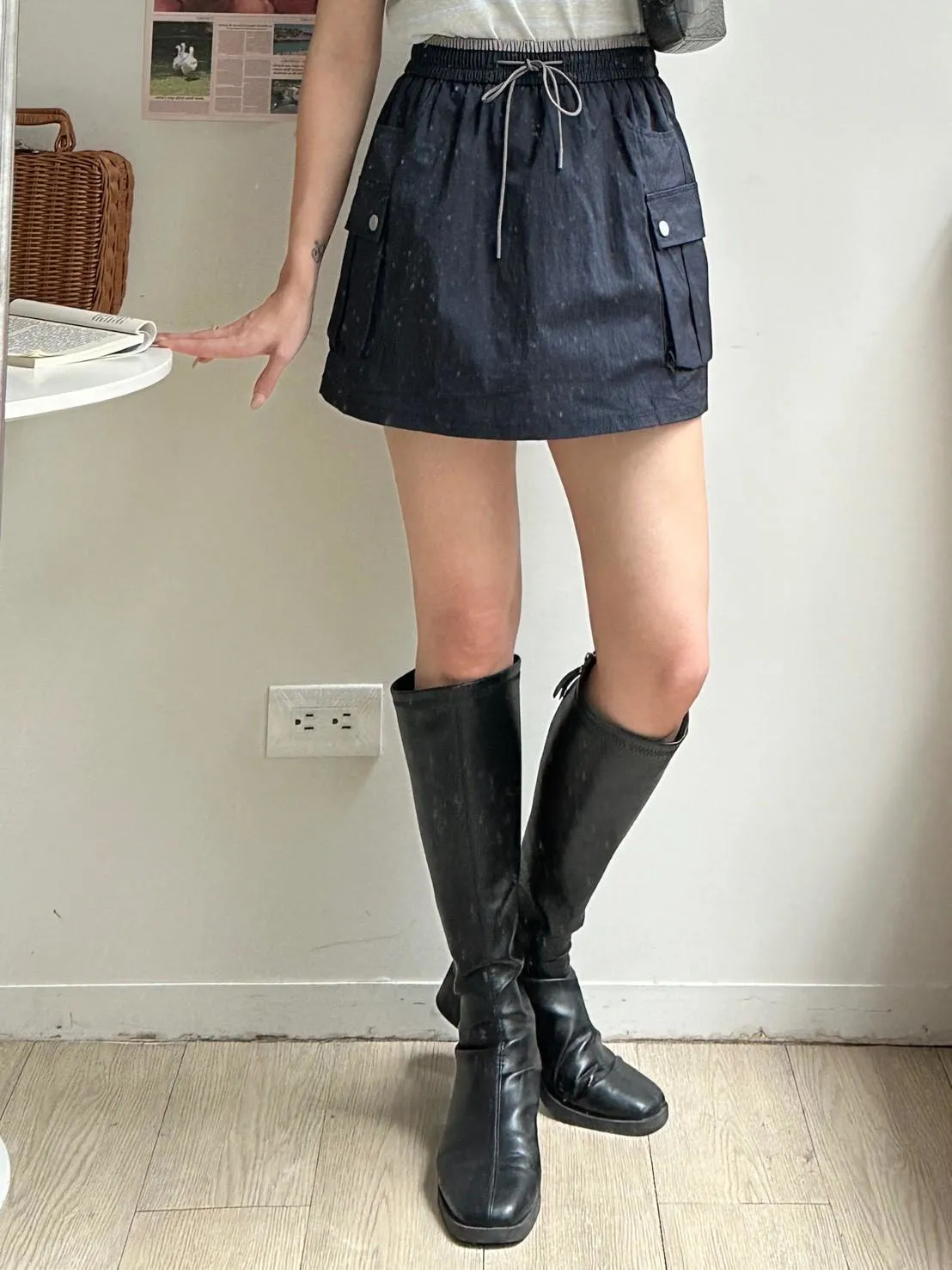 撞色刷刷短裙