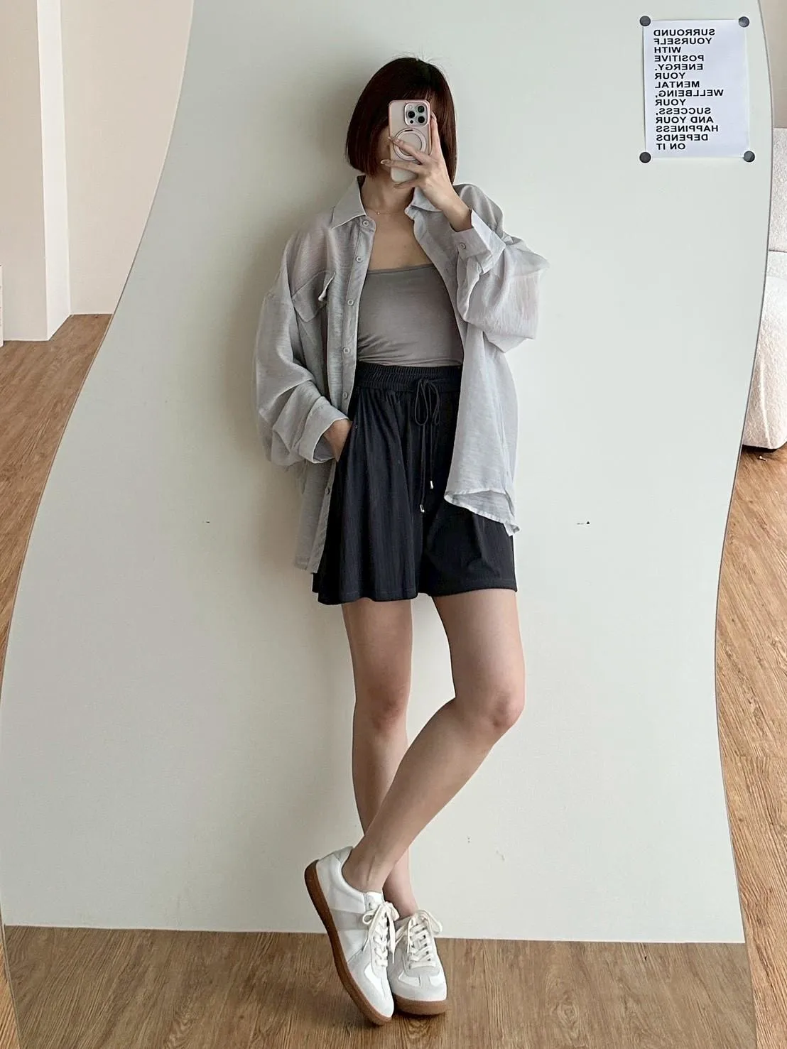 醋酸抽繩短褲裙