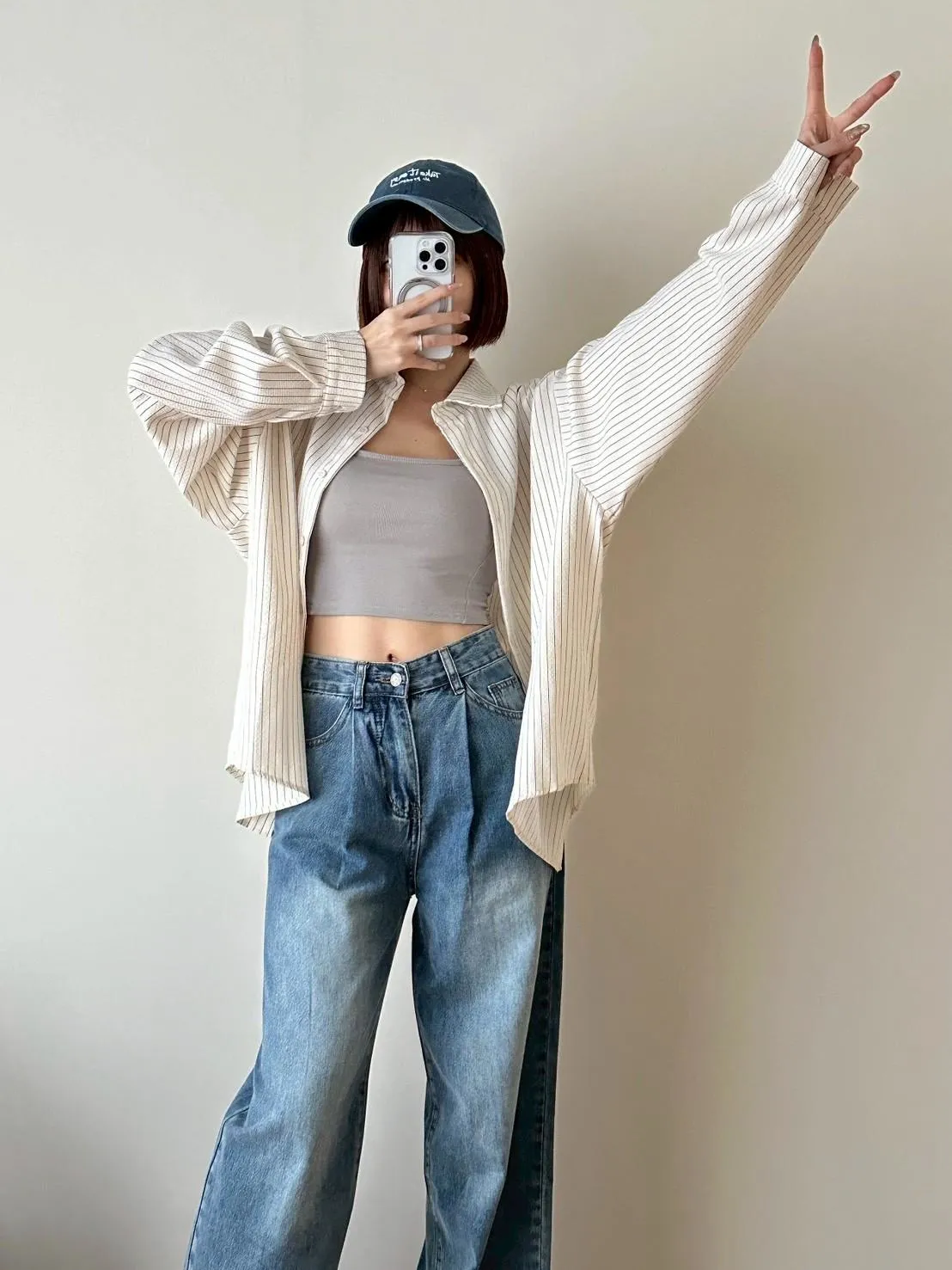 泡泡棉麻直條襯衫