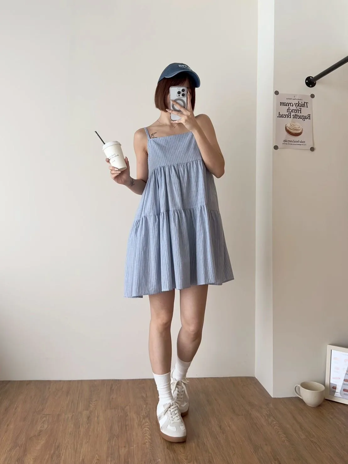 雙色直條短洋裝
