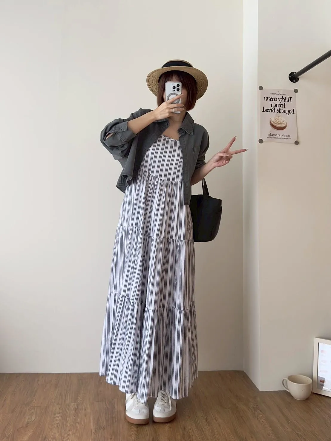 超美雙色直條蛋糕長洋裝