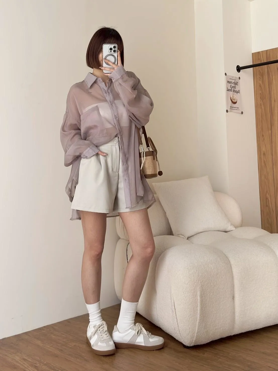 珠光透紗襯衫