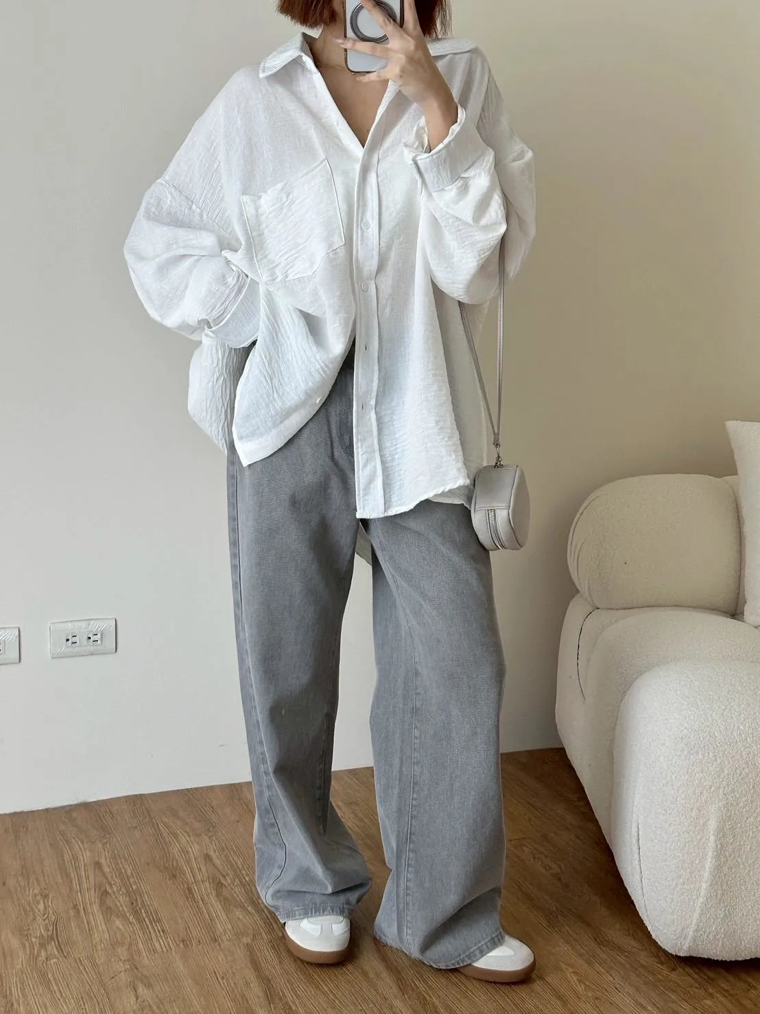 壓皺棉麻襯衫