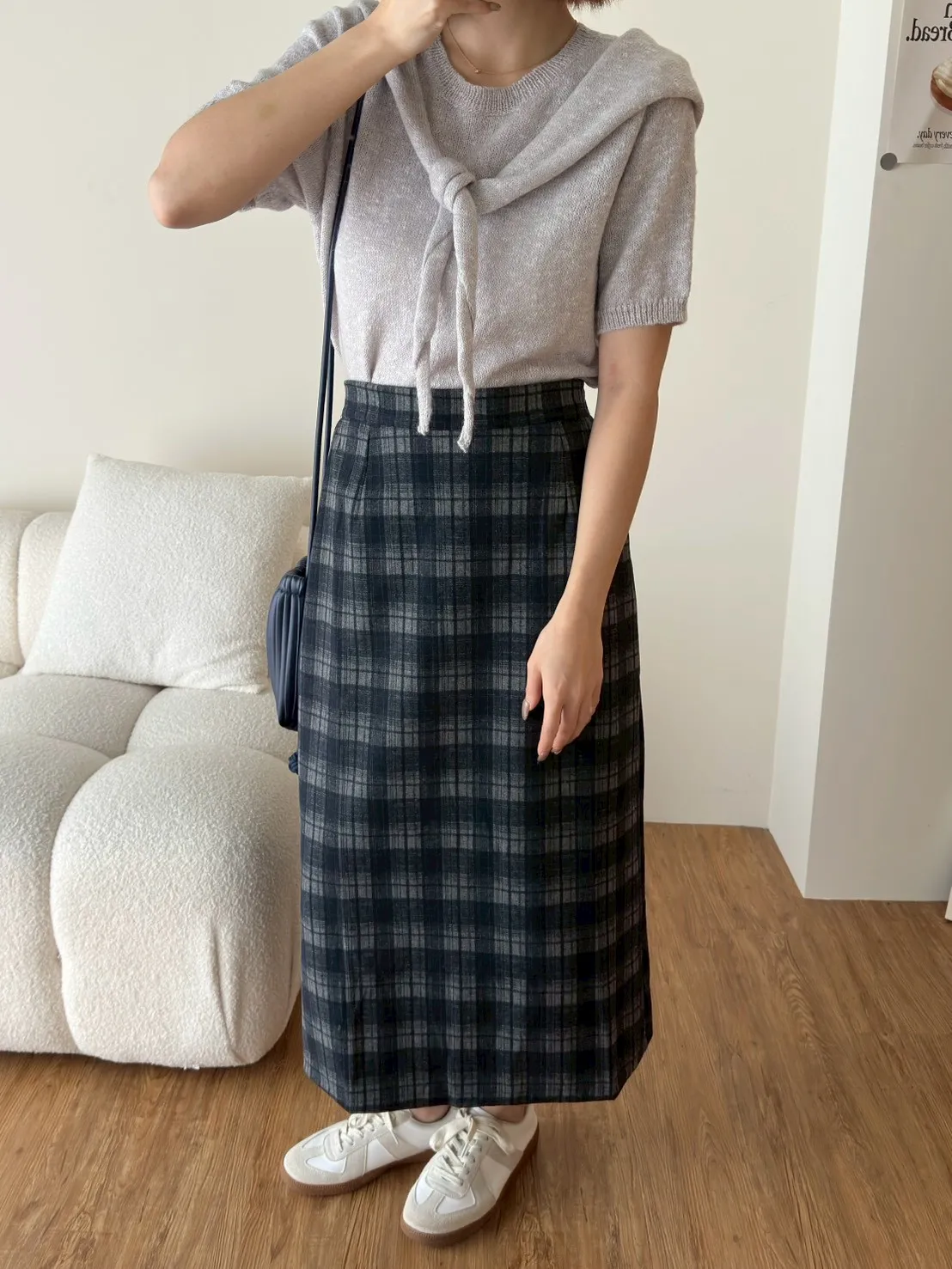 磨毛雙格子中裙