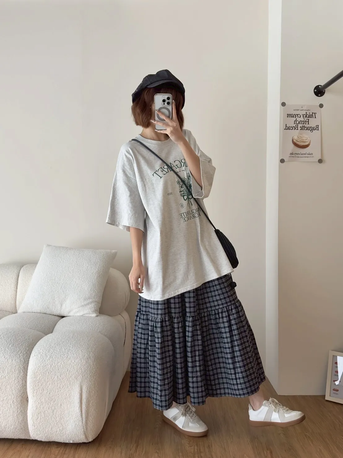 磨毛格子蛋糕裙