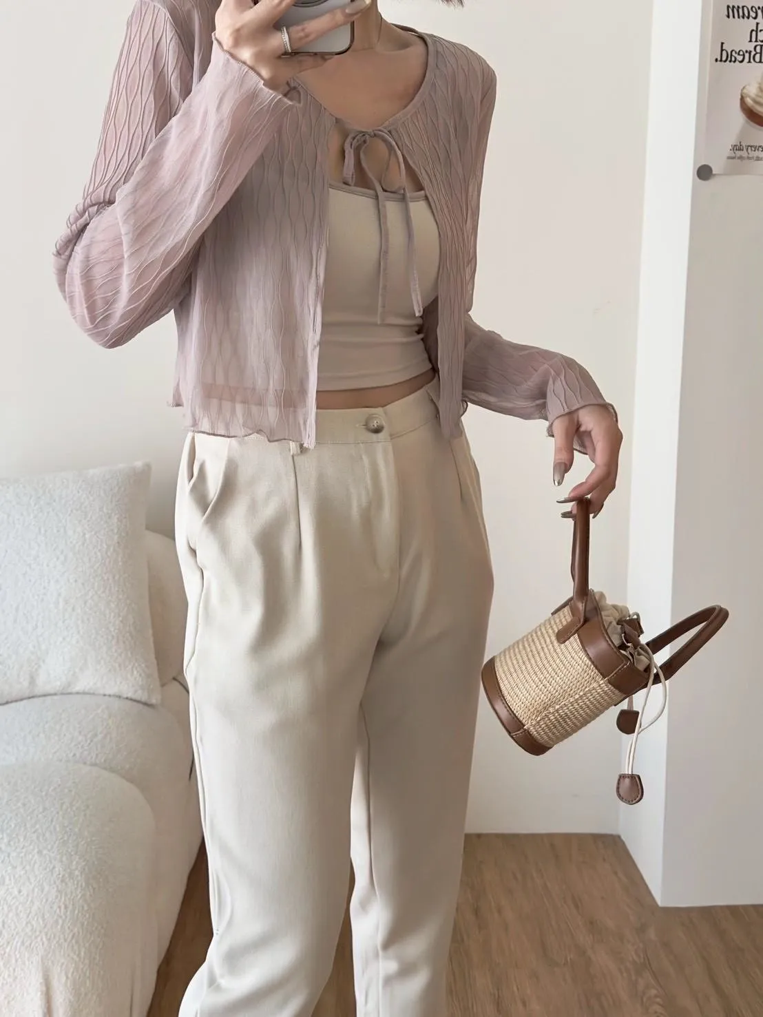 菱格紋波浪蕾絲前綁帶外套