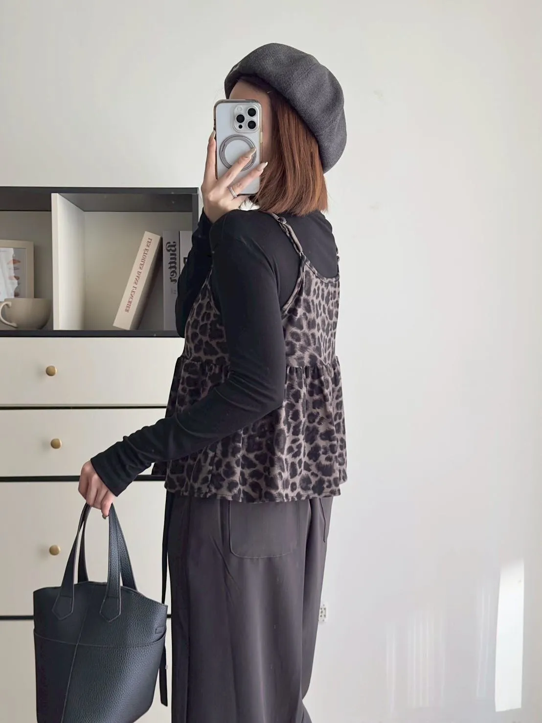 前綁帶豹紋細肩背心