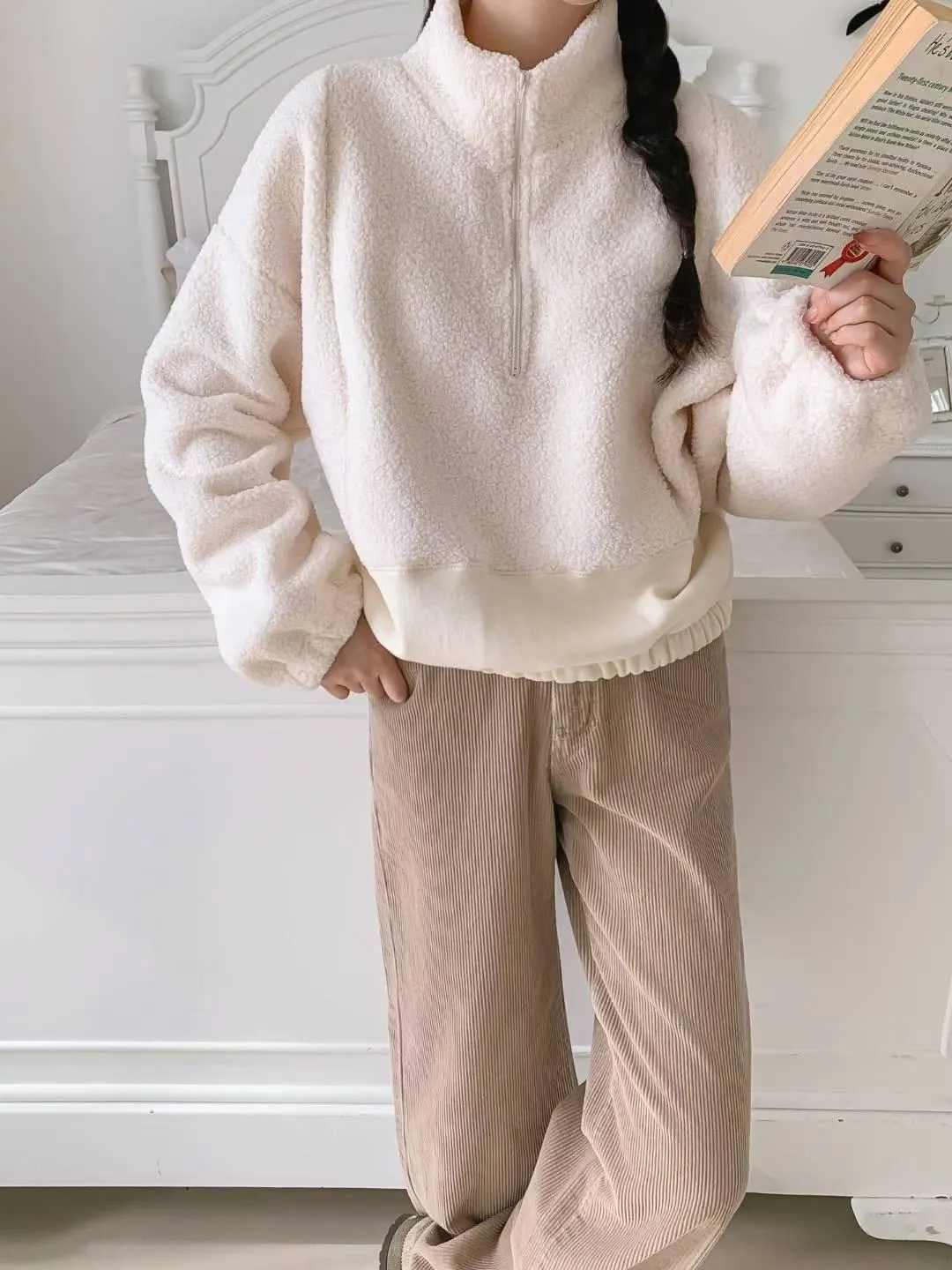 正韓QQ毛拉鏈口袋休閒上衣