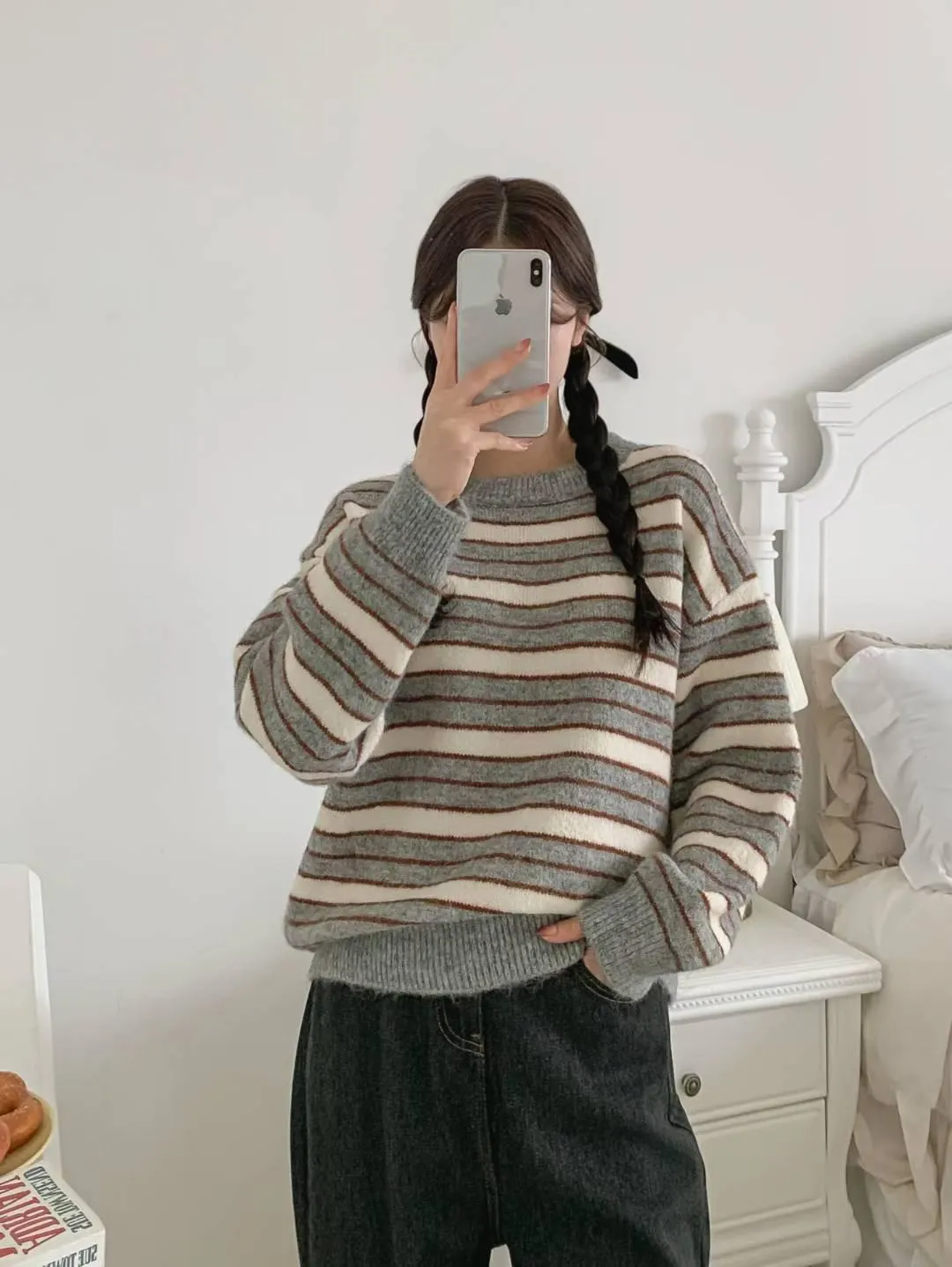 正韓條紋針織毛衣