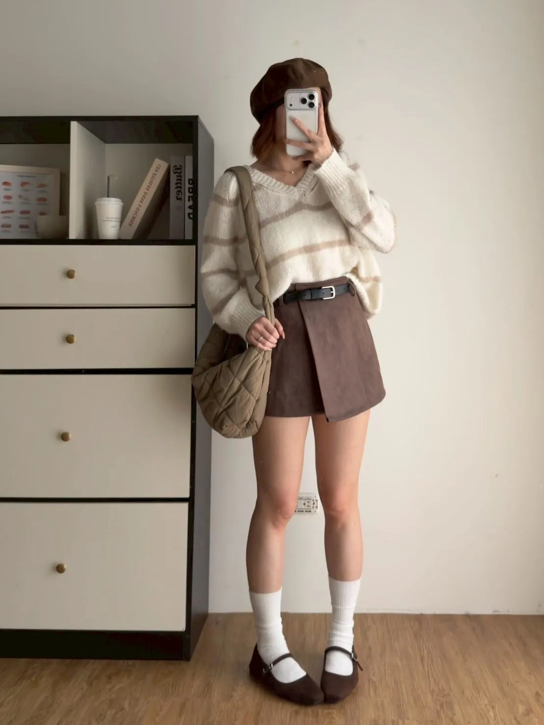 鹿皮絨一片短褲裙