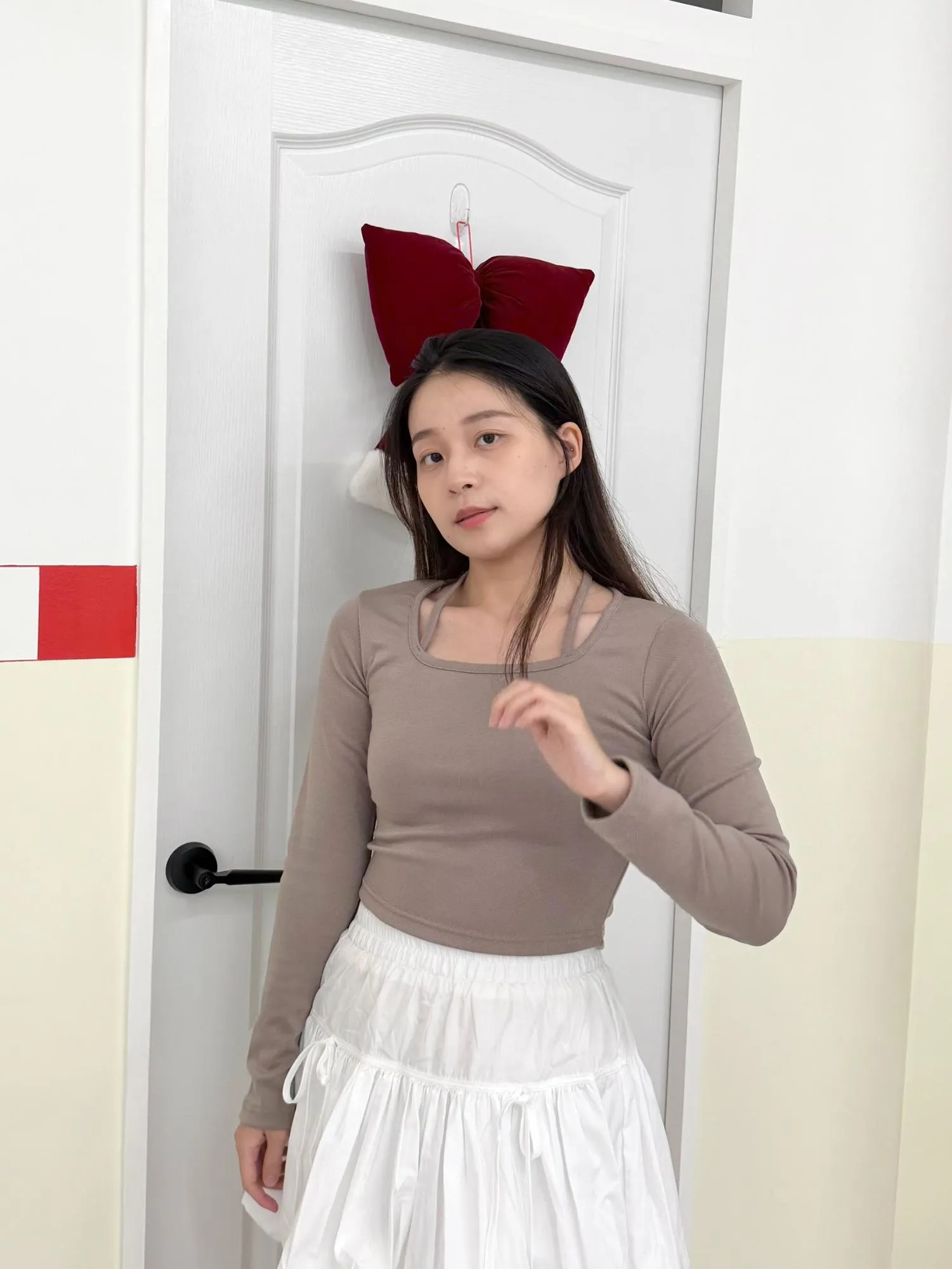 正韓方領帶綁帶T恤